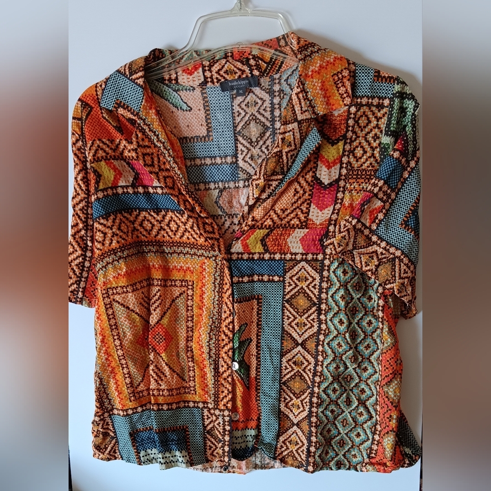 Colorful Haute Hippie Boho-Inspired Button-Down Shirt